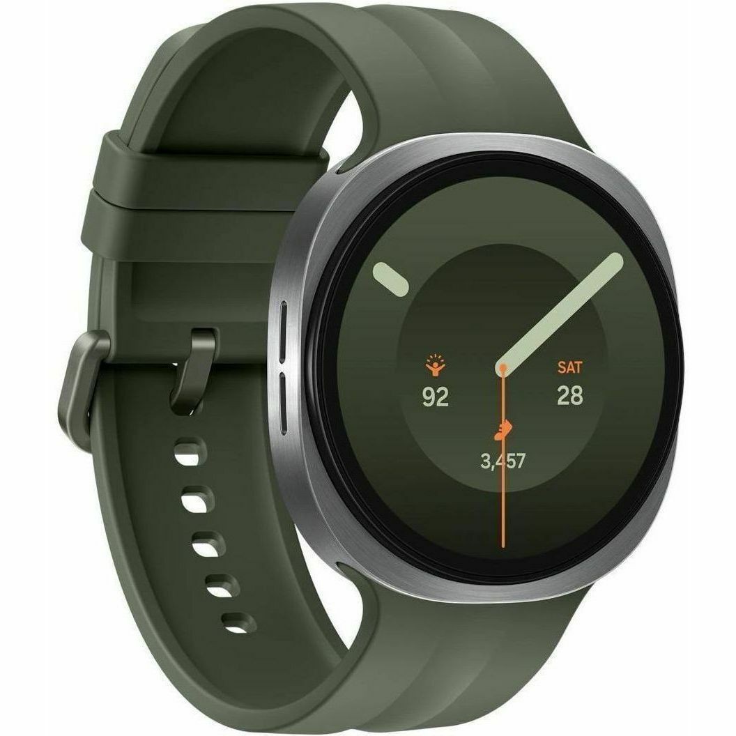 Samsung Galaxy Watch9 SM-L355F Smart Watch - 46 mm Case Height - 43.70 mm Case Width - Silver Body Color - Olive Band Color - Armor Aluminum Case Material - Wireless LAN - 4G - LTE, UMTS