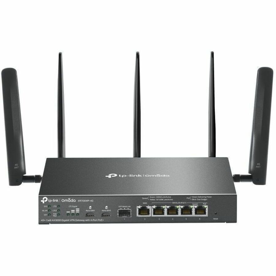 TP-Link Omada ER706WP-4G Wi-Fi 6 IEEE 802.11ax 2 SIM Cable, Ethernet Modem/Wireless Router