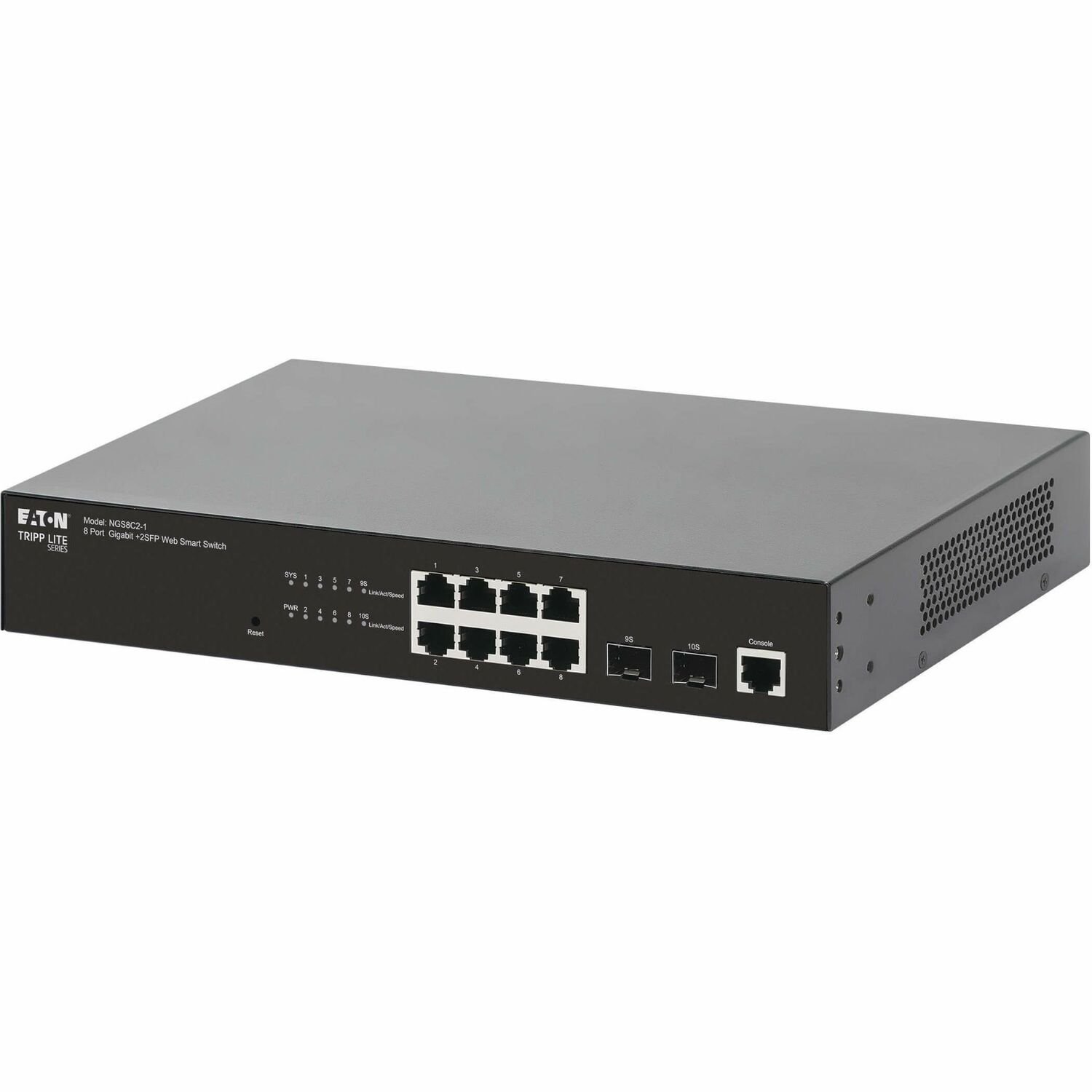 Tripp Lite series 8-Port Managed Gigabit Ethernet Switch - Layer 2, 1 Gbps, 2x GbE SFP Ports, 1U Rack/Desktop