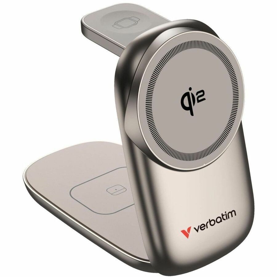 Verbatim 3 in 1 Wireless Docking Qi2 Certified, Magnetic Wireless Charging. 2.5W/5W/15W