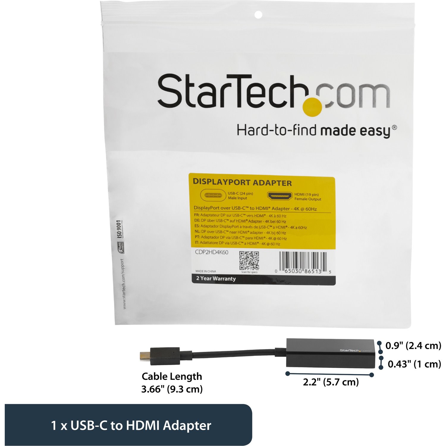 StarTech.com USB C to HDMI Adapter - 4K 60Hz - Thunderbolt 3 Compatible - USB-C Adapter - USB Type C to HDMI Dongle Converter