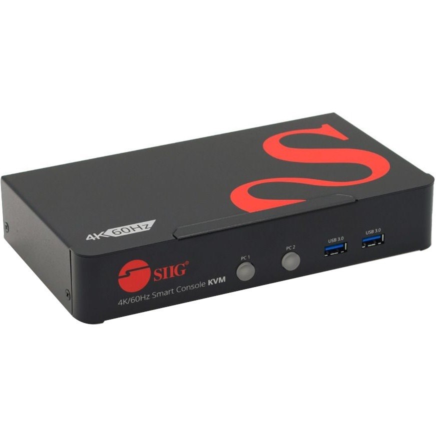 SIIG 2 Port 4K 60Hz DisplayPort 1.2 KVM Switch with USB 3.0 and Multi-Media ports