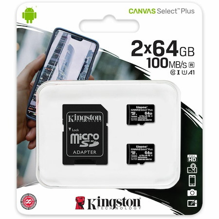 Kingston Canvas Select Plus SDCS2 64 GB Class 10/UHS-I (U1) microSDXC - 2