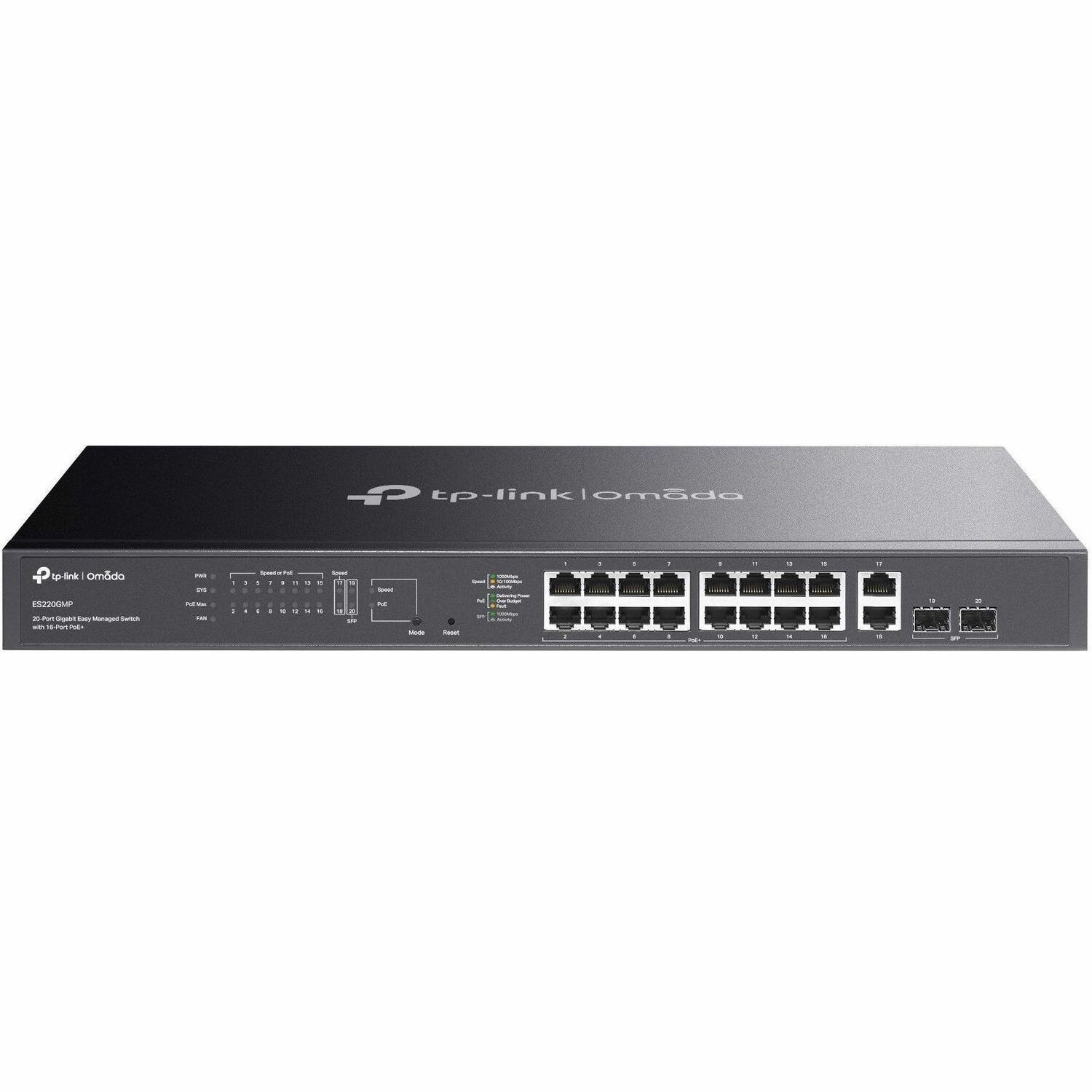 TP-LINK OMADA 20-PORT EASY MANAGED GIGABIT SWITCH, POE+(16), SFP/RJ45(4), 250W 5YR