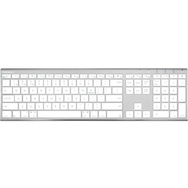 Macally Rechargeable Aluminum Quick Switch Bluetooth Keyboard For Three Devices