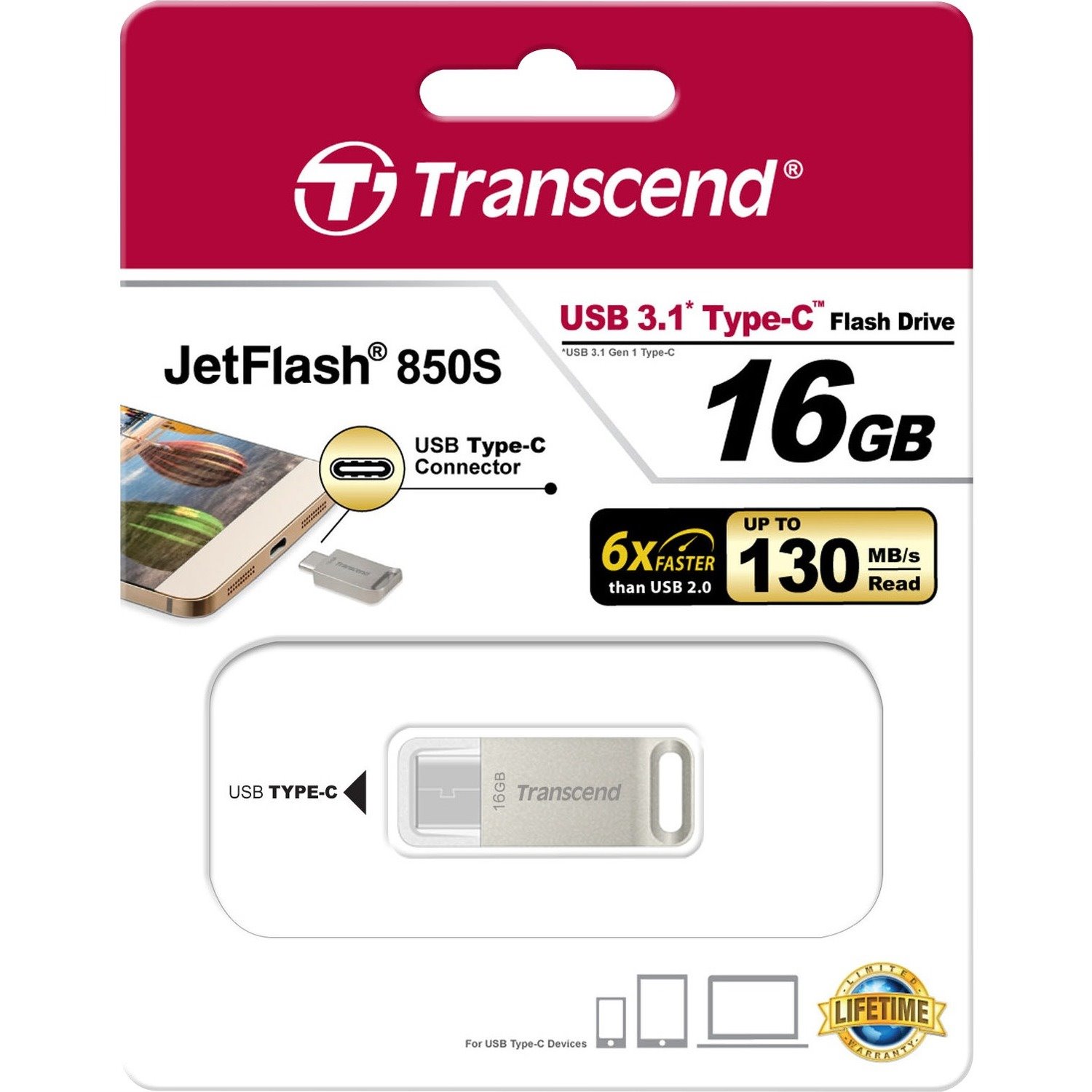 Transcend 16GB JetFlash 850 USB 3.1 On-The-Go Flash Drive