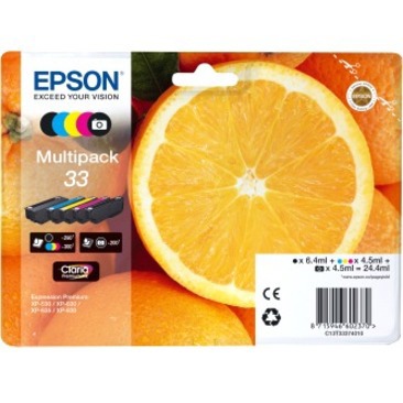 Epson 33 Multipack - 5 - 24.4 ML - Zwart, Geel, Cyaan, Magenta, Fotozwart - Origineel - Blisterverpakking Met RF / Akoestisch Alarm - Inktcartridge - Voor Expression Premium XP-530, XP-540, XP-630, XP