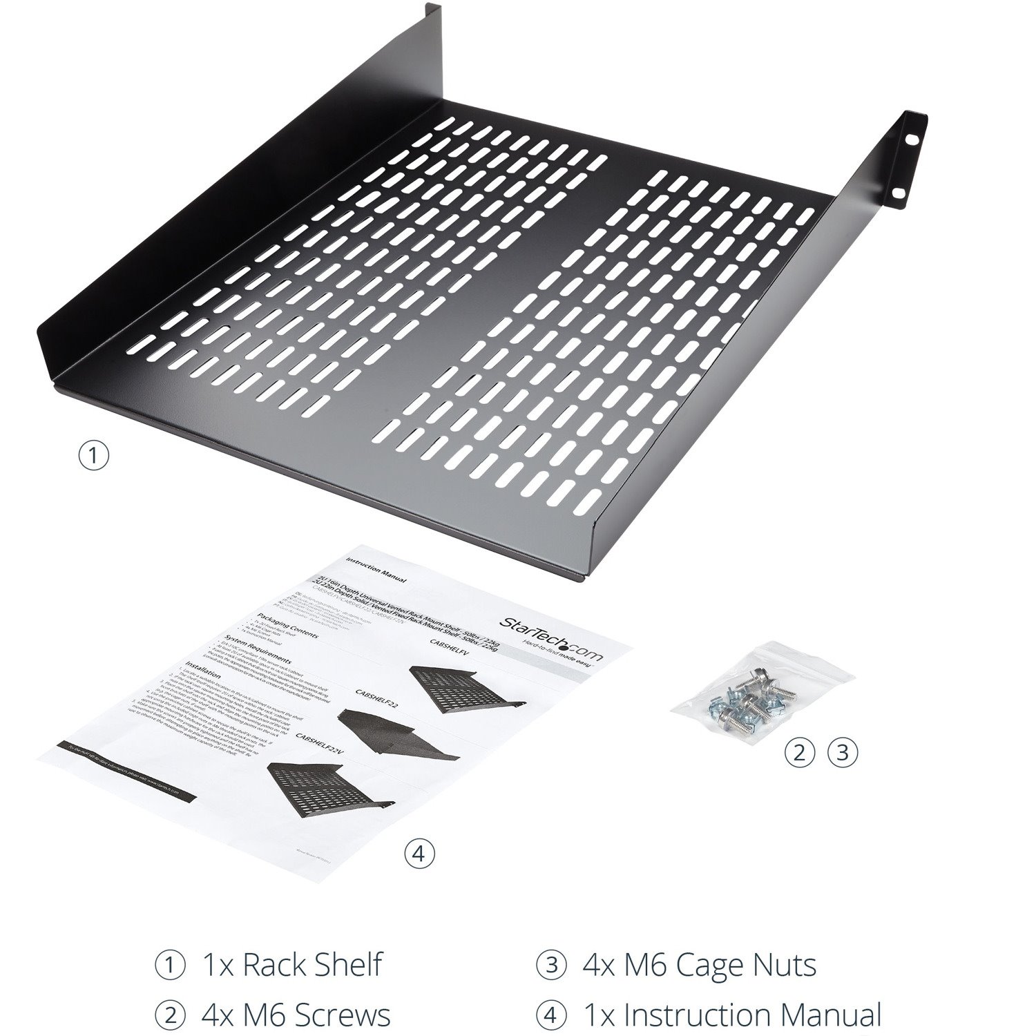 StarTech.com 2U 22in Vented Rack Mount Shelf - Fixed 22 inch Deep antilever Rackmount Tray for Server Rack Cabinet Shelf - 50lbs / 23kg