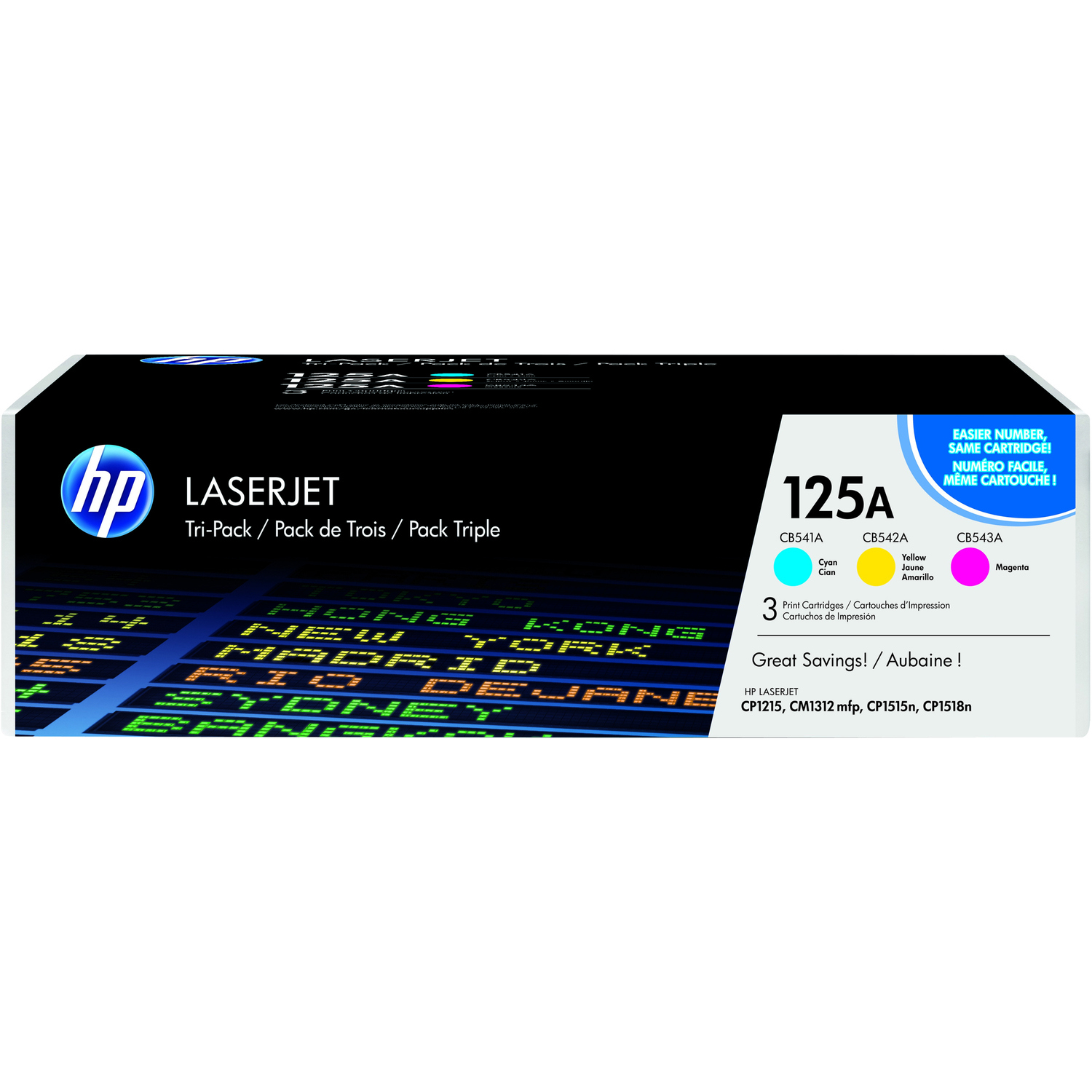 HP 125A Original Laser Toner Cartridge - Multi-pack - Cyan, Yellow, Magenta - 3 Pack