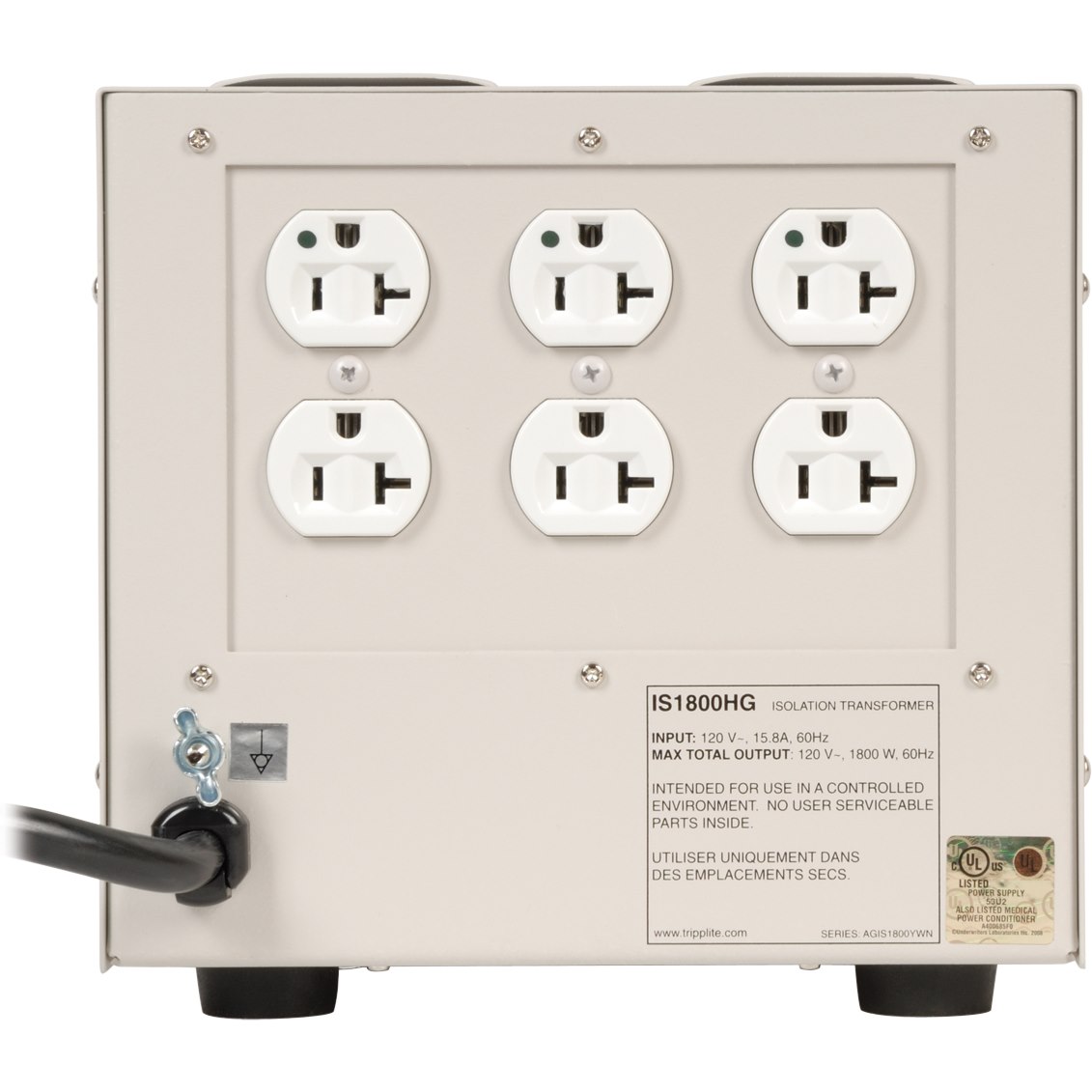 Eaton Tripp Lite Series Isolator Series 120V 1800W UL 60601-1 Medical-Grade Isolation Transformer with 6 Hospital-Grade Outlets, TAA