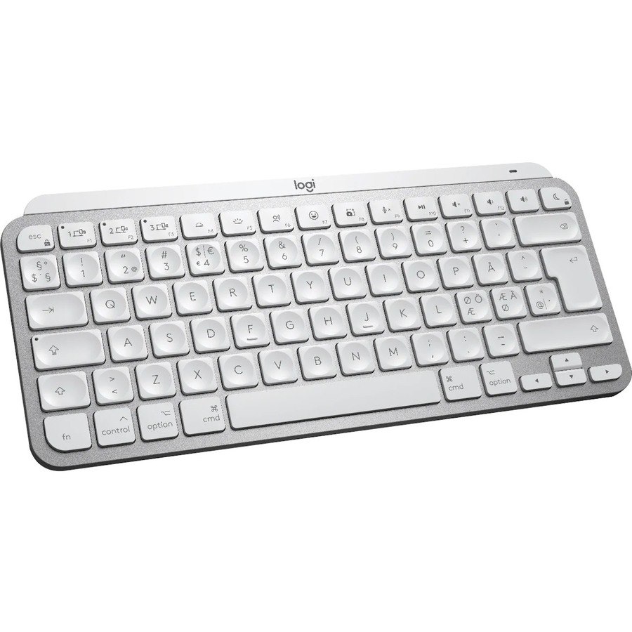 Logitech MX Keys Mini for Mac Keyboard - Wireless Connectivity - LED - Danish, Norwegian, Swedish, Finnish, Pan-Nordic - QWERTY Layout - Pale Gray