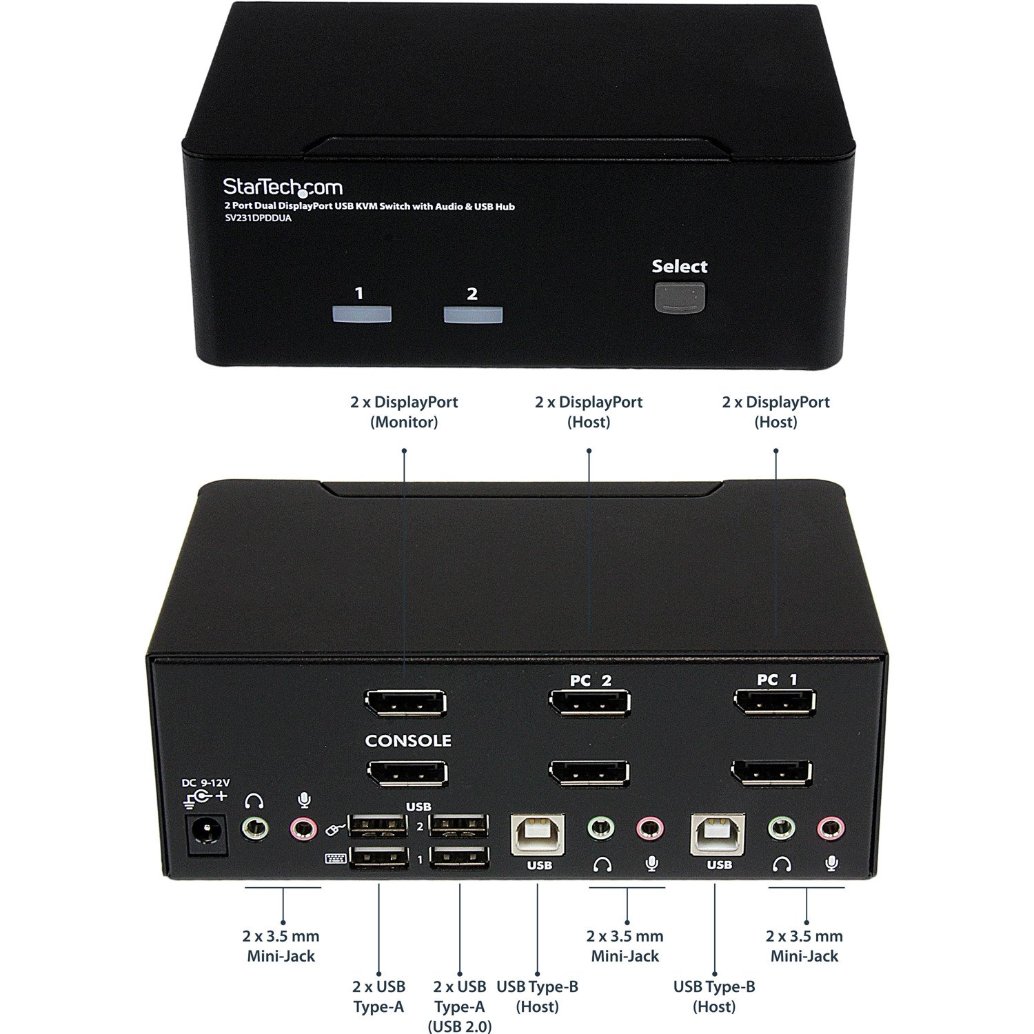 StarTech.com 2 Port Dual DisplayPort USB KVM Switch with Audio