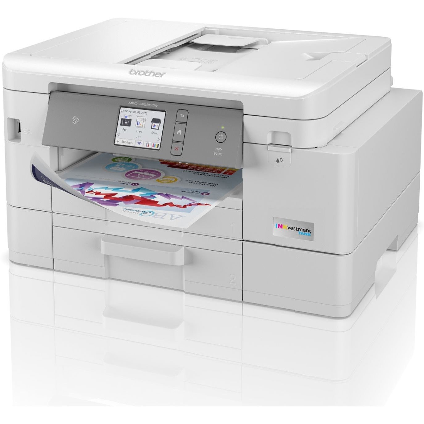 Brother INKvestment Tank MFC-J4535DW Inkjet Multifunction Printer-Color-Copier/Fax/Scanner-4800x1200 dpi Print-Automatic Duplex Print-30000 Pages-400 sheets Input-Color Flatbed Scanner-2400 dpi Optical Scan-Color Fax-Wireless LAN-Apple AirPrint