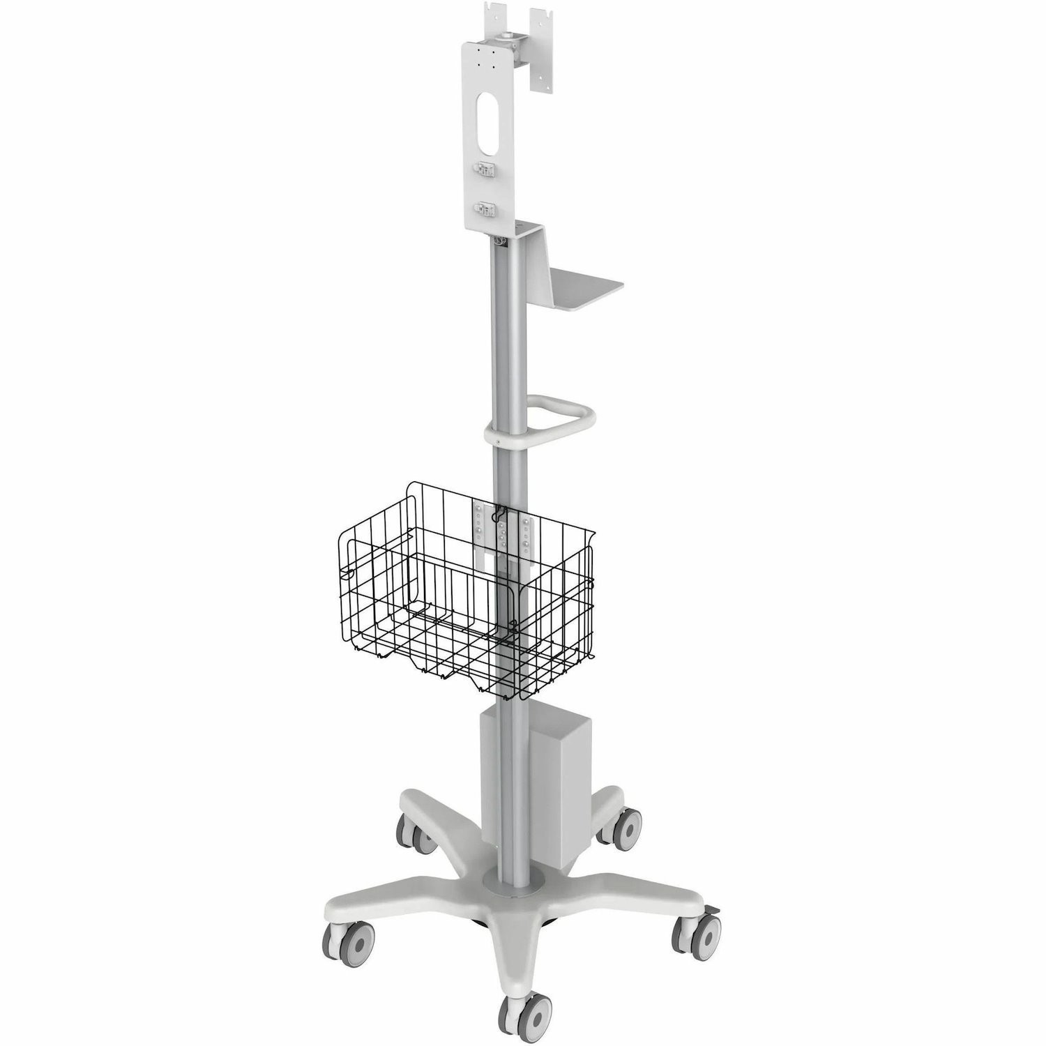 CTA Digital Medical Rolling Cart with Basket, Storage Box, and Handle Add-On Accessories