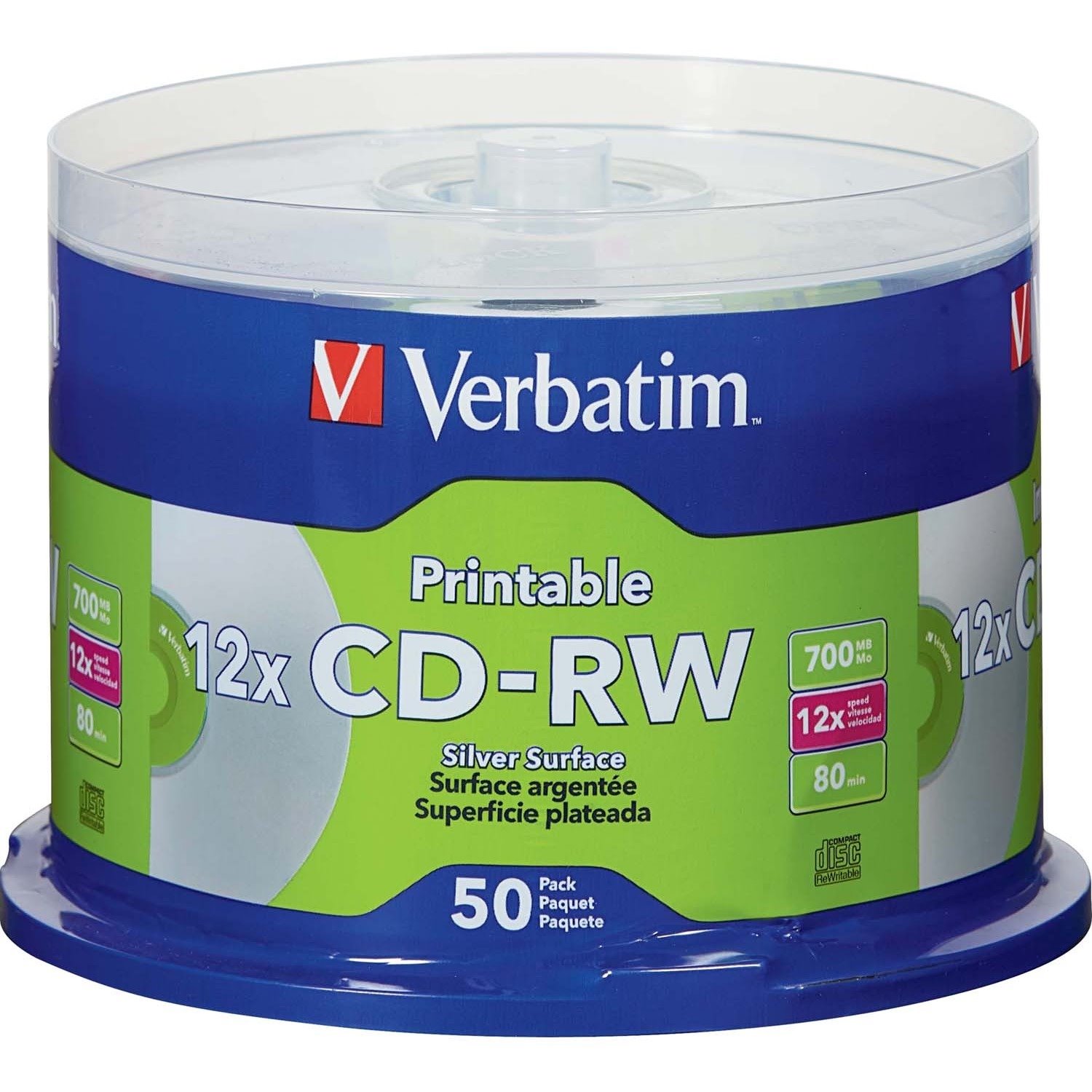 CD-RW 700MB 12X DataLifePlus Silver Inkjet Printable with Branded Hub - 50pk Spindle