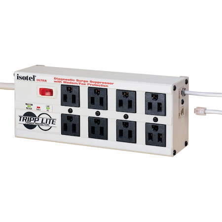 Eaton Tripp Lite Series Isobar 8-Outlet Surge Protector, 12 ft. Cord with Right-Angle Plug, 3840 Joules, Diagnostic LEDs, Tel/Fax/Modem, Metal