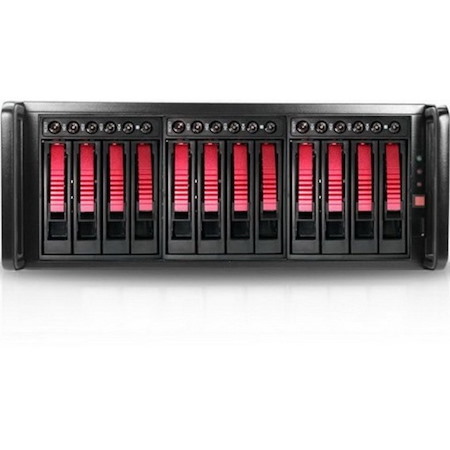 RAIDage JAGE412HDRD Drive Enclosure 12Gb/s SAS, SATA/600 - Mini-SAS HD Host Interface - 4U Rack-mountable - Black, Red