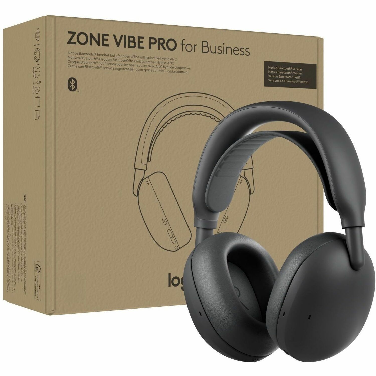 Logitech Zone Vibe Pro for Business Noise-Canceling Wireless Headset, Adaptive Hybrid ANC, Native Bluetooth, Graphite