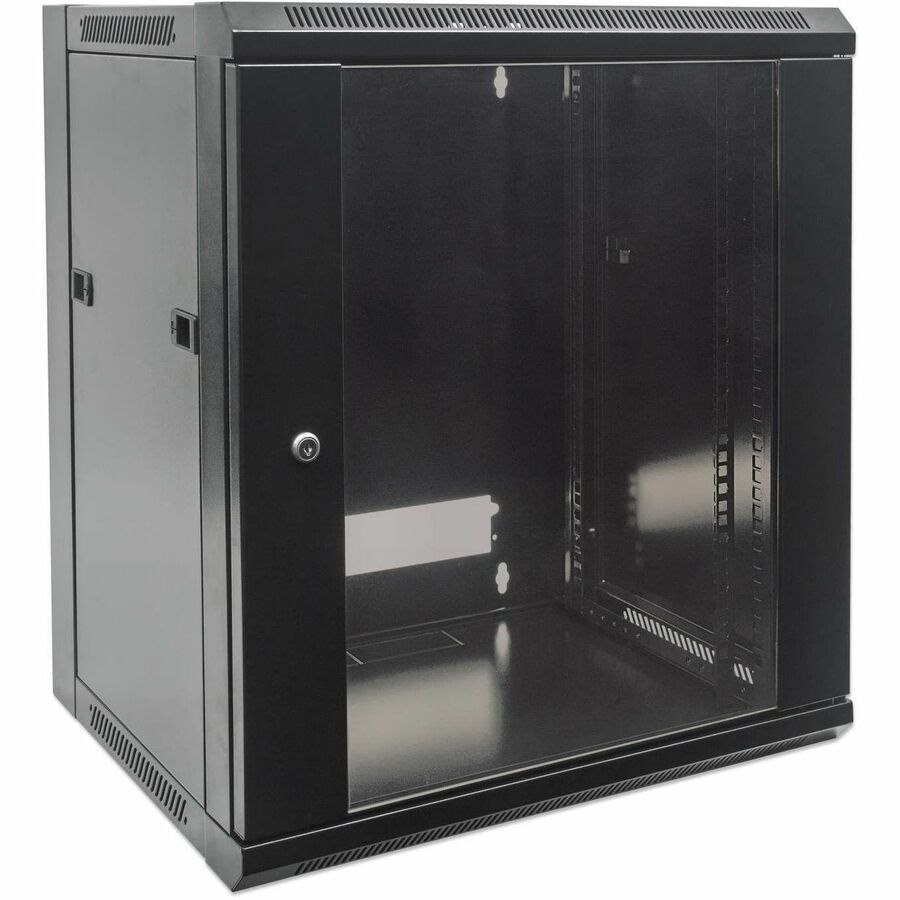 Network Cabinet, Wall Mount (Standard), 12U, Usable Depth 260mm/Width 510mm, Black, Flatpack, Max 60kg, Metal & Glass Door, Back Panel, Removeable Sides,Suitable also for use on desk or floor, 19",Parts for wall install (eg screws/rawl plugs) not included