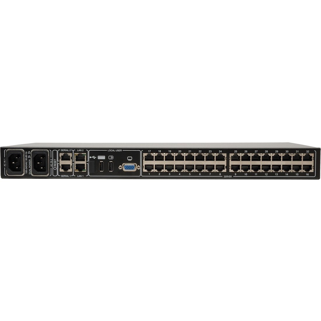 Tripp Lite by Eaton NetCommander 32-Port Cat5 KVM over IP Switch - 2 Remote + 1 Local User, 16 USB Dongles, 1U Rack-Mount, TAA