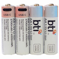 BTI USBCAA2700-BTI 1.5V LI-ION 2700MAH 4100mWH USB-C PORT RECHARGEABLE BATTERY (PACK OF 4) FOR GENERAL USE - SIZE AA