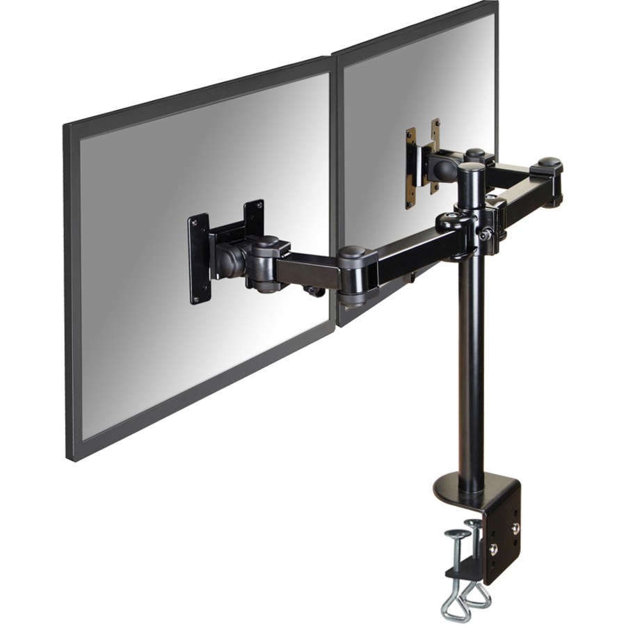 Newstar Full Motion Dual Desk Mount (clamp) for two 10-27" Monitor Screens, Height Adjustable - Black