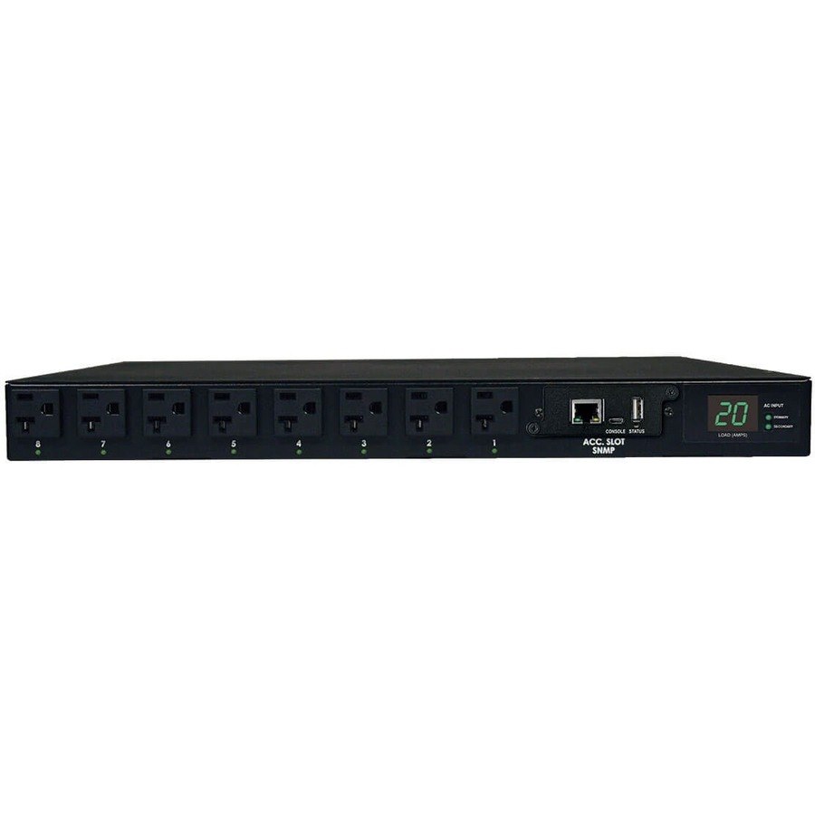 Eaton Tripp Lite Series 1.9kW Single-Phase Switched Automatic Transfer Switch PDU, 2 120V L5-20P / 5-20P Inputs, 16 5-15/20R Outputs, 1U, TAA