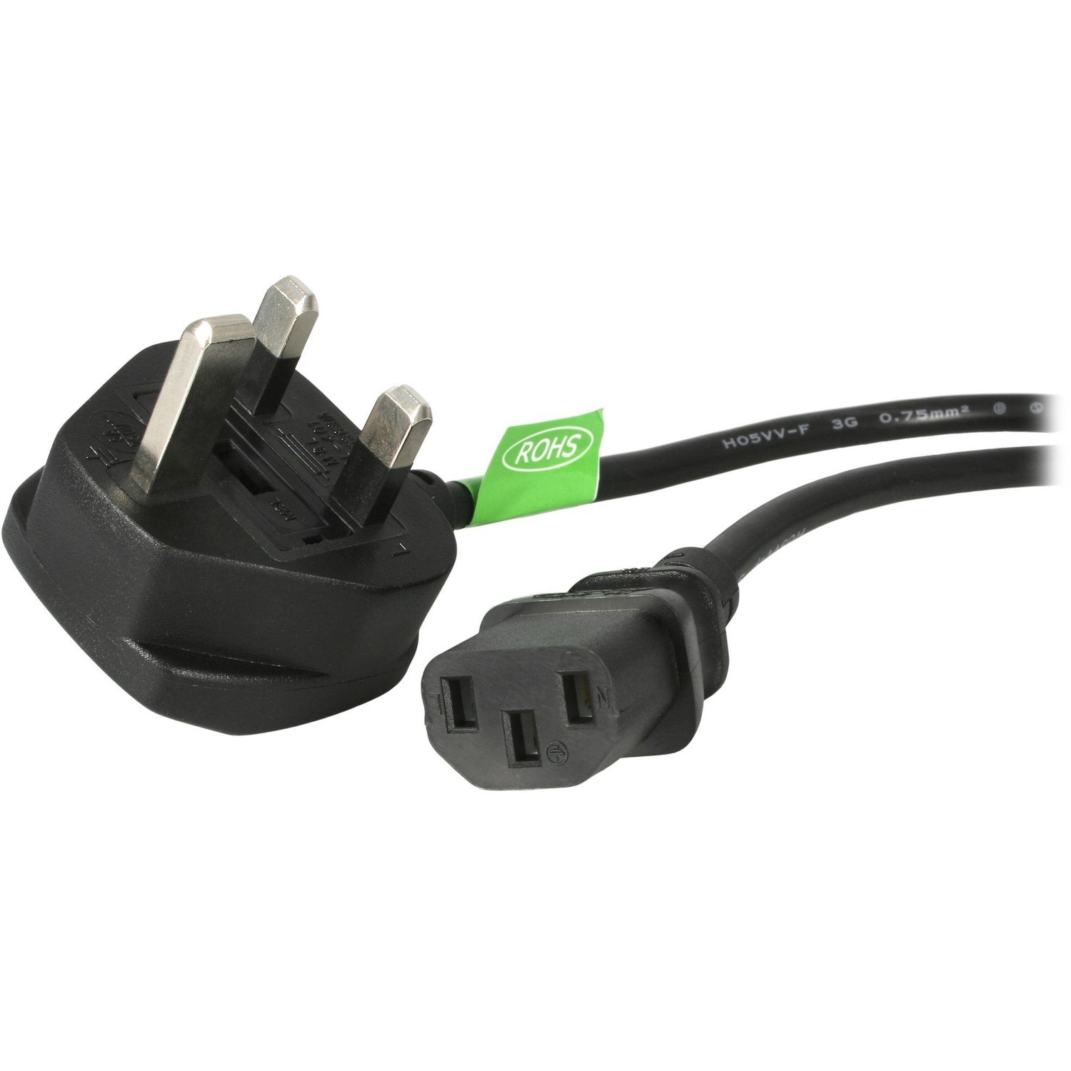 StarTech.com 3ft (1m) UK Computer Power Cable, BS 1363 to C13, 18AWG, 10A 250V, Black Kettle Lead, AC PC Power Cord, Monitor Power Cable