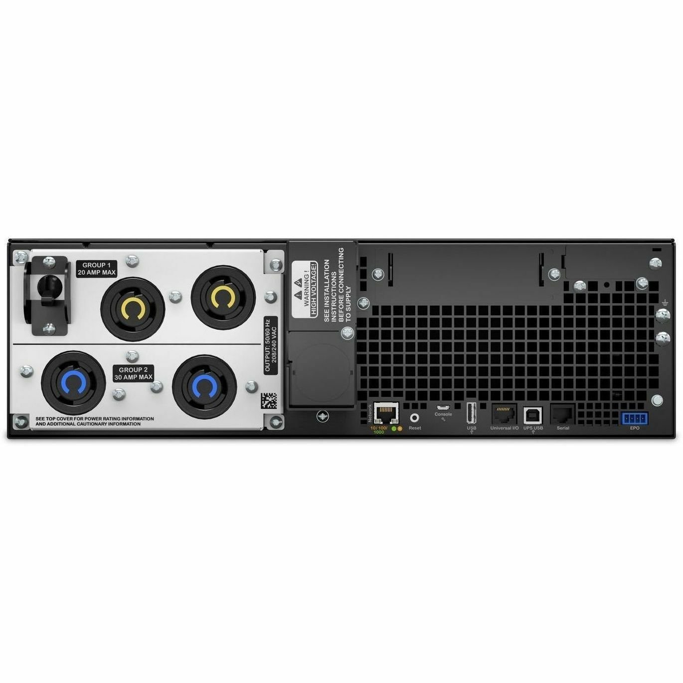 APC Smart-UPS On-Line, 5.4kVA, Rackmount 3U, 208V, 2x L6-20R+2x L6-30R NEMA outlets, Network Card+SmartSlot, Extended runtime, W/ rail kit [TAA]
