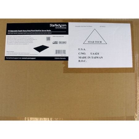 StarTech.com 1U 4-Post 19.5 to 38in Adjustable Mounting Depth Rack Mount Shelf - Heavy Duty Fixed Rack Shelf - 330 lb / 150kg - 27.5in Deep