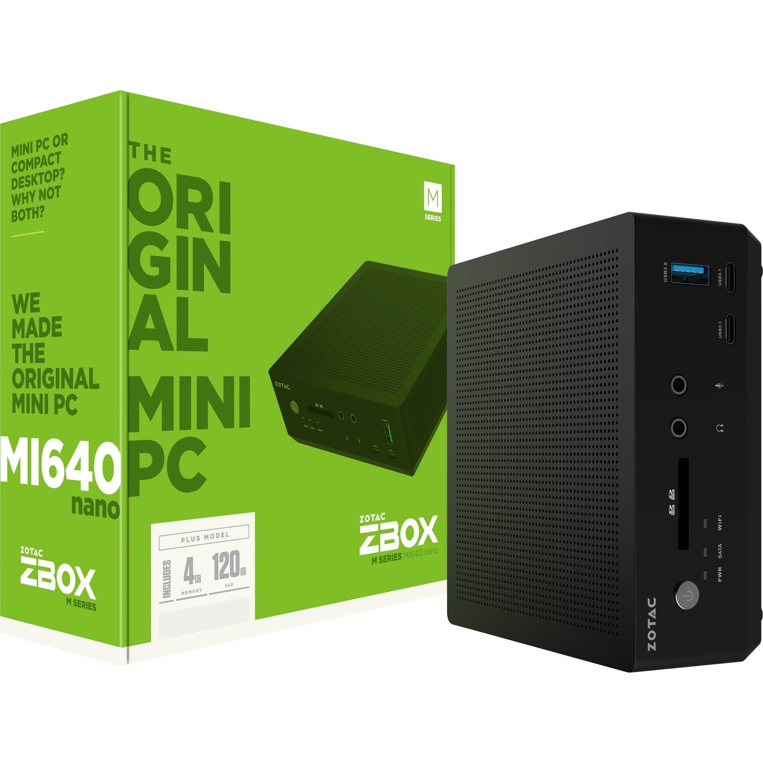 Zotac ZBOX nano Plus M MI640 Desktop Computer - Intel Core i5 8th Gen i5-8250U - 4 GB - 120 GB SSD - Mini PC
