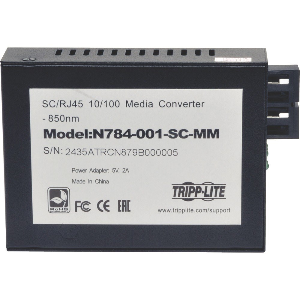 Eaton Tripp Lite Series 10/100 SC Multimode Fiber to Ethernet Media Converter, 550M, 850nm