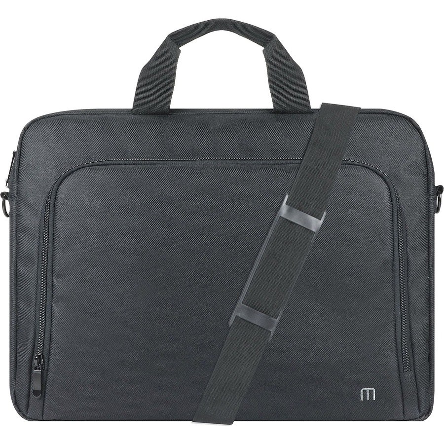 This computer briefcase includes a laptop compartment, a front accessories pocket and a shoulder strap to facilitate your trips.