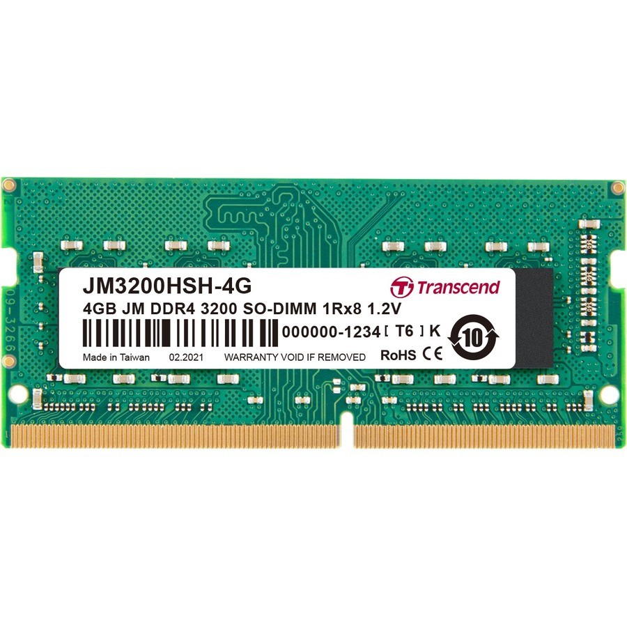Transcend JetRAM RAM Module for Notebook - 4 GB - DDR4-3200/PC4-25600 DDR4 SDRAM - 3200 MHz Single-rank Memory - CL22 - 1.20 V