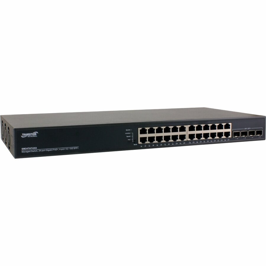 Transition Networks 24-Port 10/100/1000Base-T + (4) 1G/10G SFP+ Managed PoE+ Switch