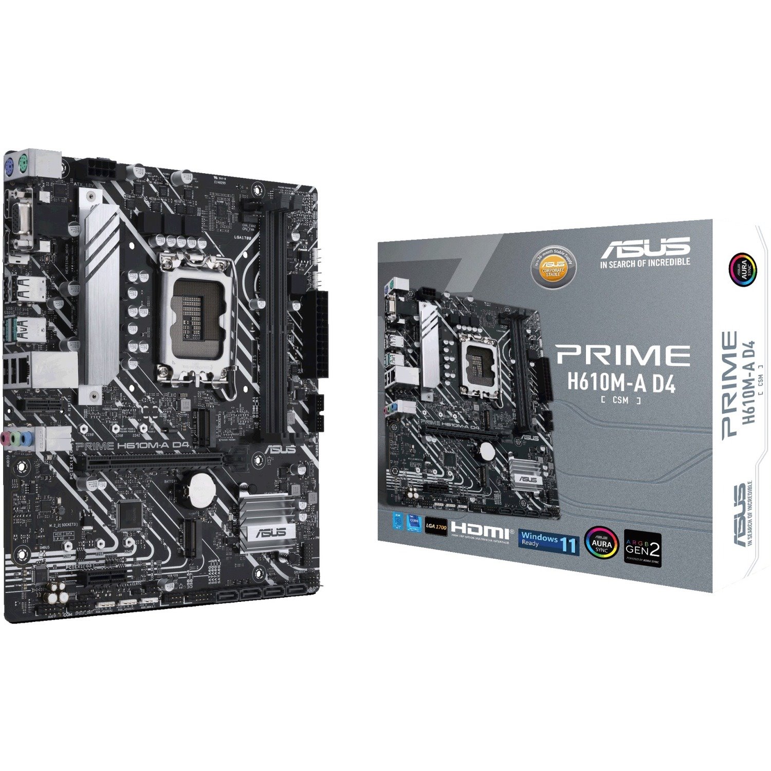 Asus Prime H610M-A D4-CSM Desktop Motherboard - Intel H610 Chipset - Socket LGA-1700 - Micro ATX