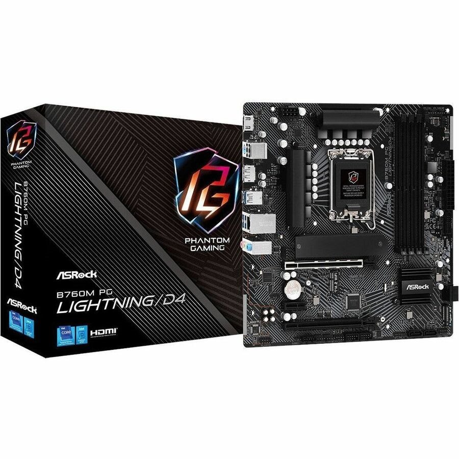 ASRock B760M PG Lightning/D4 Gaming Desktop Motherboard - Intel B760 Chipset - Socket LGA-1700 - Micro ATX
