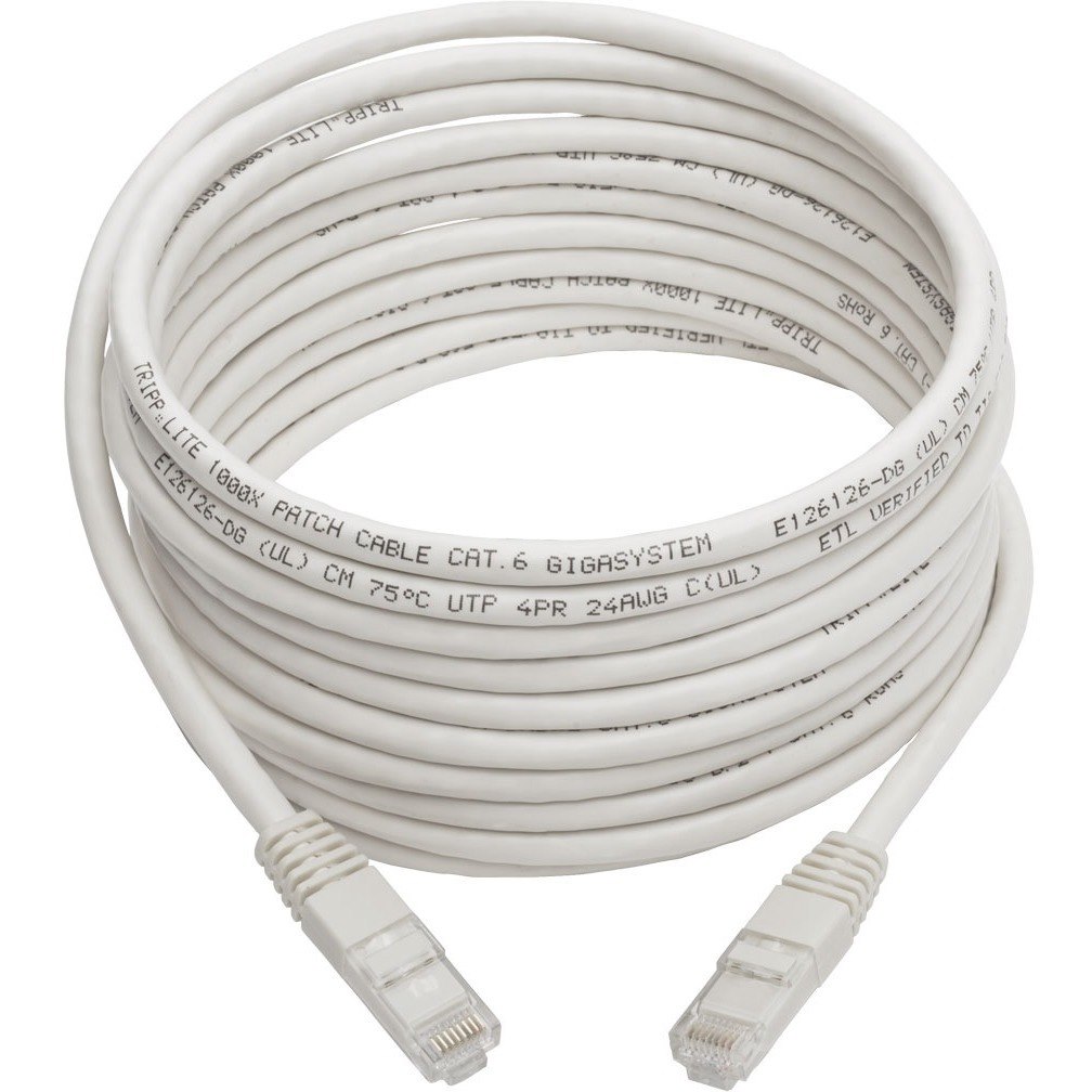 Eaton Tripp Lite Series Cat6 Gigabit Molded (UTP) Ethernet Cable (RJ45 M/M), PoE, White, 15 ft. (4.57 m)