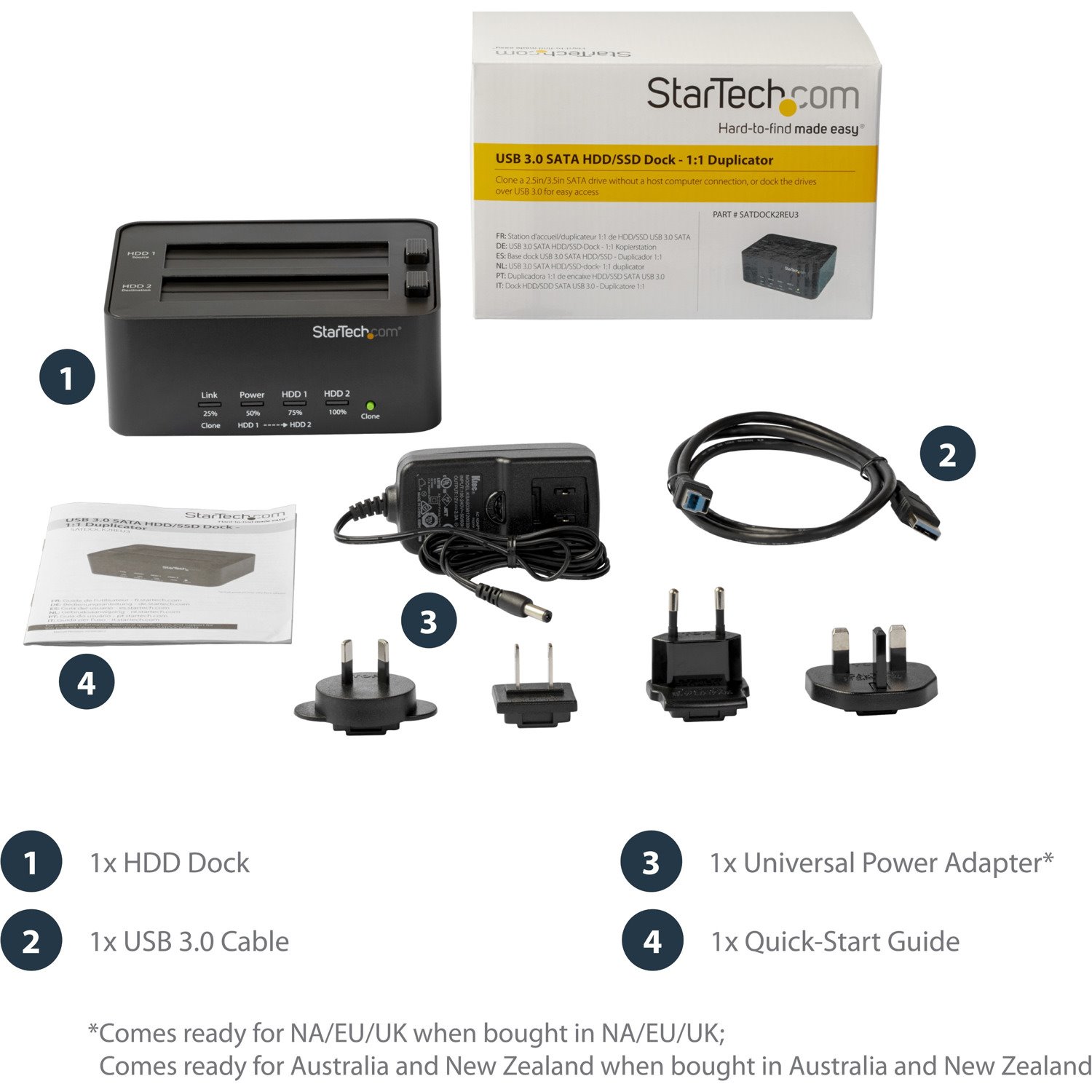 StarTech.com Dual Bay Hard Drive Duplicator and Eraser, External HDD/SSD Cloner / Copier / Wiper Tool, USB 3.0 to SATA Docking Station