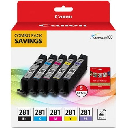 Canon CLI-281 Inkjet Ink Cartridge/Paper Kit - Combo Pack - Black, Cyan, Magenta, Yellow Pack