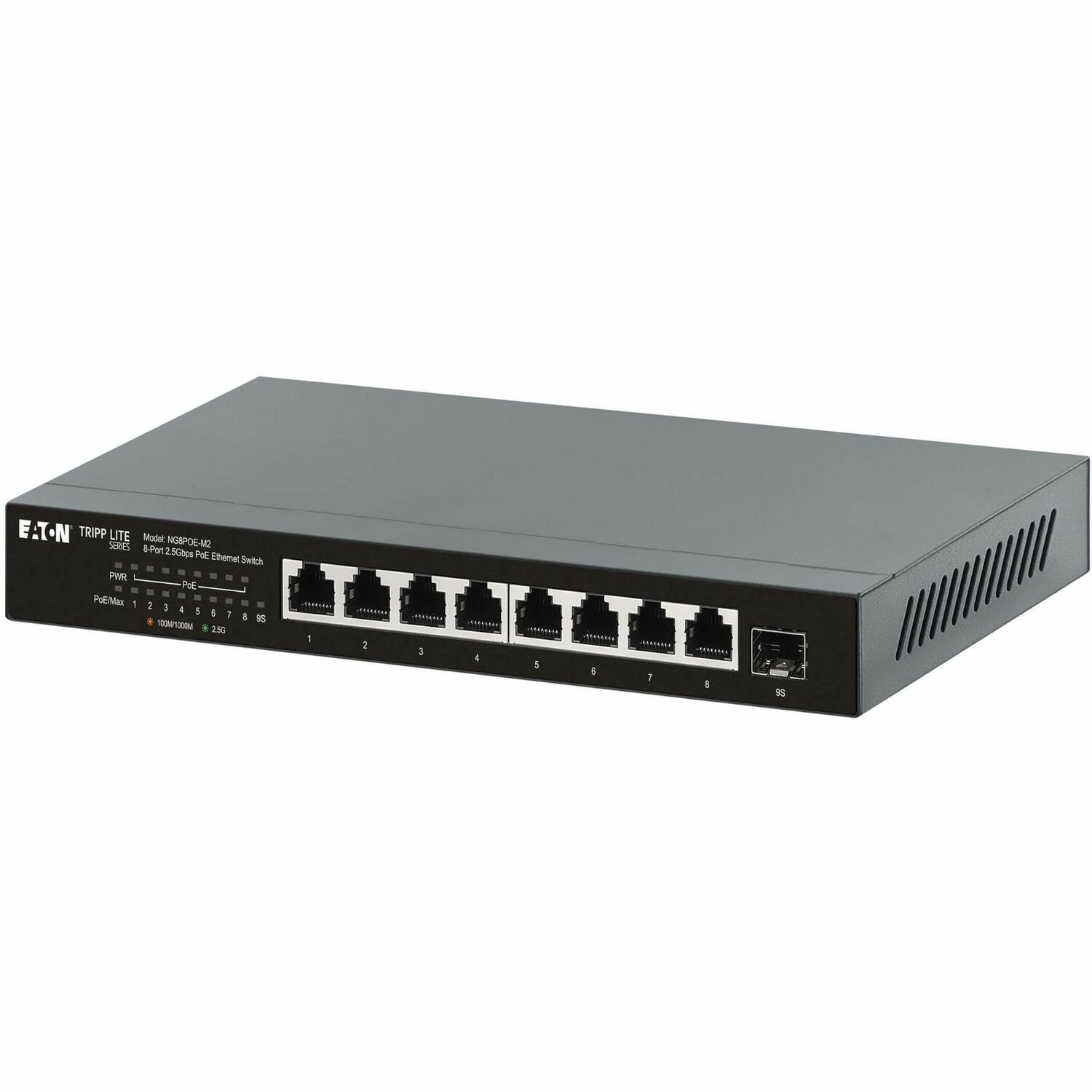 Eaton Tripp Lite Series 8-Port 2.5 Gbps Desktop Gigabit Ethernet Unmanaged Switch with PoE+ Pass-Through, 100W, Metal Enclosure, TAA