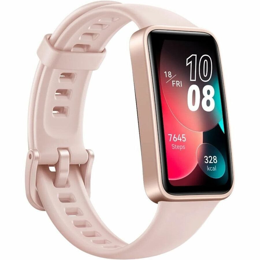 Huawei Band 8 Smart Band - Square Case Shape - 43.45 mm Case Height - 8.99 mm Case Thickness - 24.54 mm Case Width - Sakura Pink Body Color - Polymer Case Material - Silicone Band Material