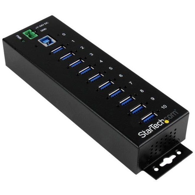STARTECH 10 PORT USB 3.0 HUB, INDUSTRIAL, METAL, ESD & SURGE PROTECTION, MOUNT, 2YR