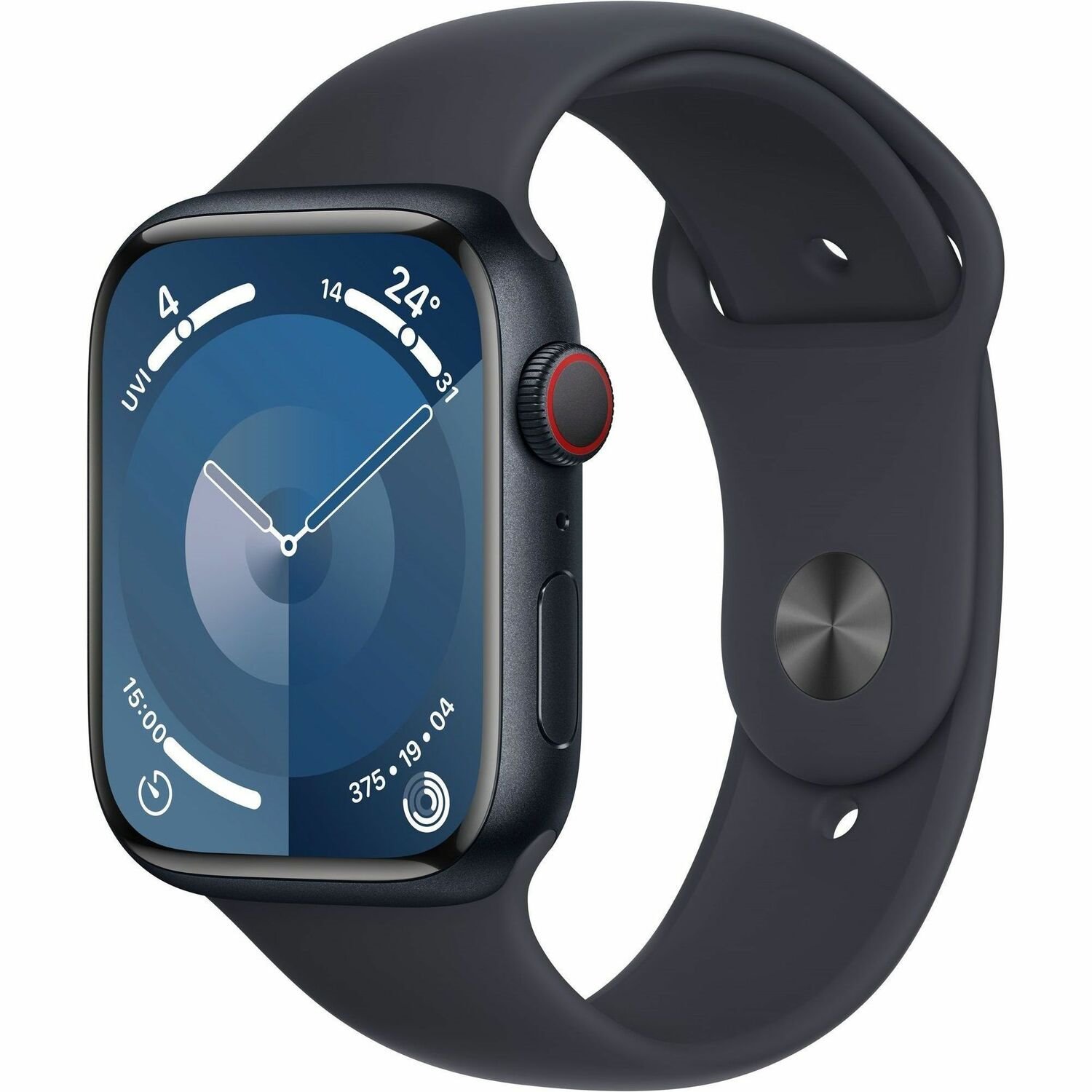 Apple Watch Series 9 Smart Watch - 41 mm Case Height - 35 mm Case Width - Midnight Case Color - Midnight Band Color - Glass Body Material - Aluminium Case Material - Wireless LAN - LTE, UMTS