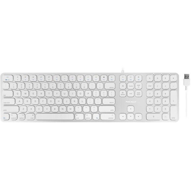 Macally Aluminum Slim USB Keyboard With 2 USB Ports For Mac