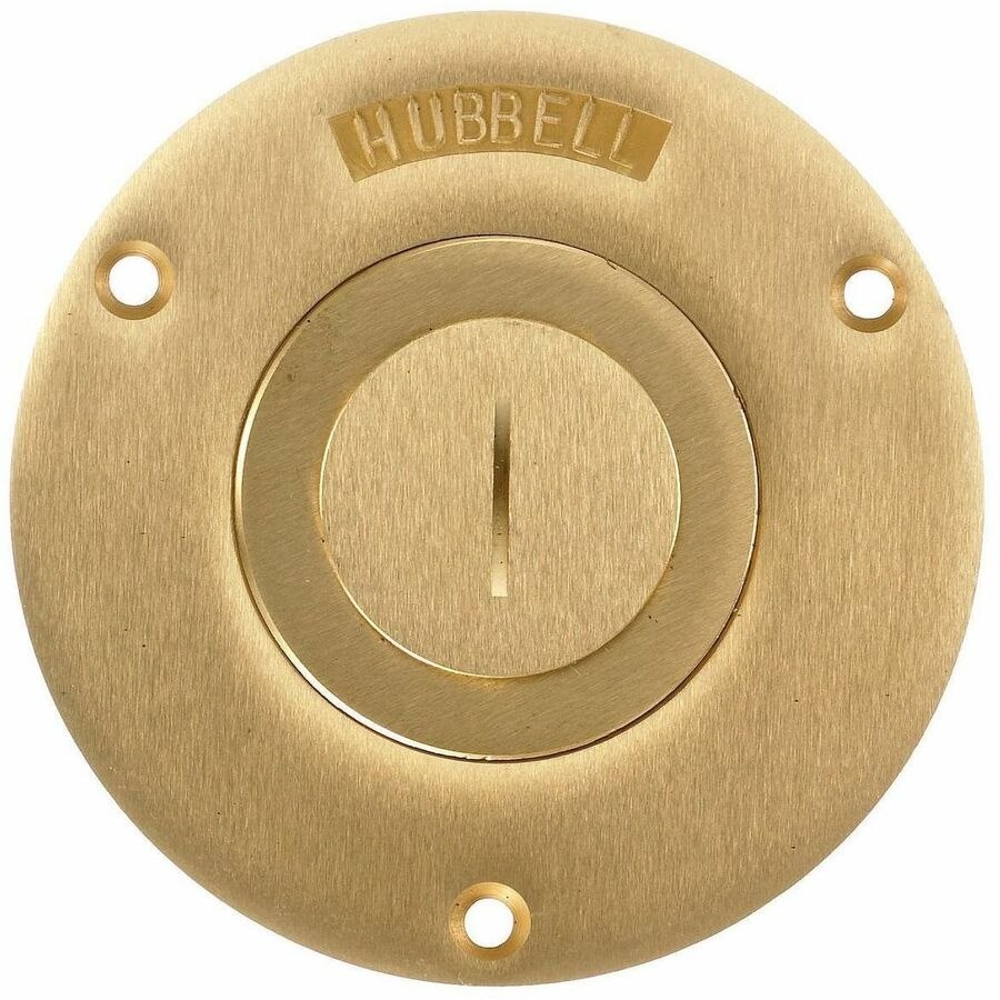 Hubbell Wiring Device-Kellems 1-Gang Cover, Round, Combination 2-1/8"X 1" Threaded Opening, Brass