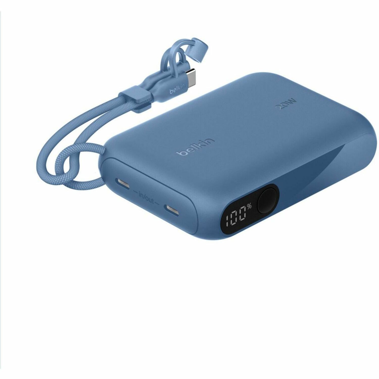 Belkin BoostCharge 10K mAh Power Bank With Display + Usb-C To Usb-C Cable 60W (15CM) - Blue (BPB027fqBL), 20W, 2xUSB-C Ports, 2 Years Warranty