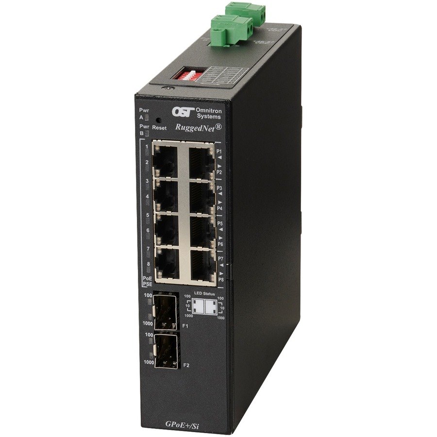 Omnitron Systems RuggedNet Unmanaged Industrial Gigabit PoE+, 2xSFP, RJ-45, Ethernet Fiber Switch