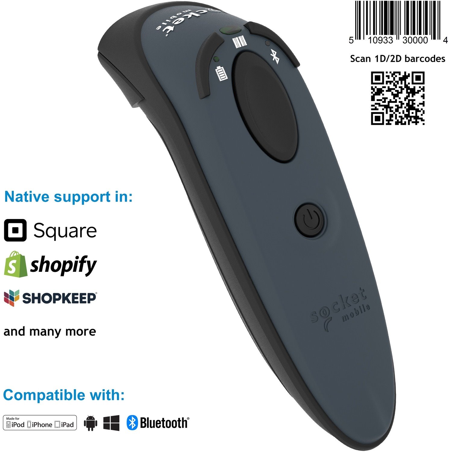 Socket Mobile DuraScan D740 Handheld Barcode Scanner - Wireless Connectivity - Utility Gray