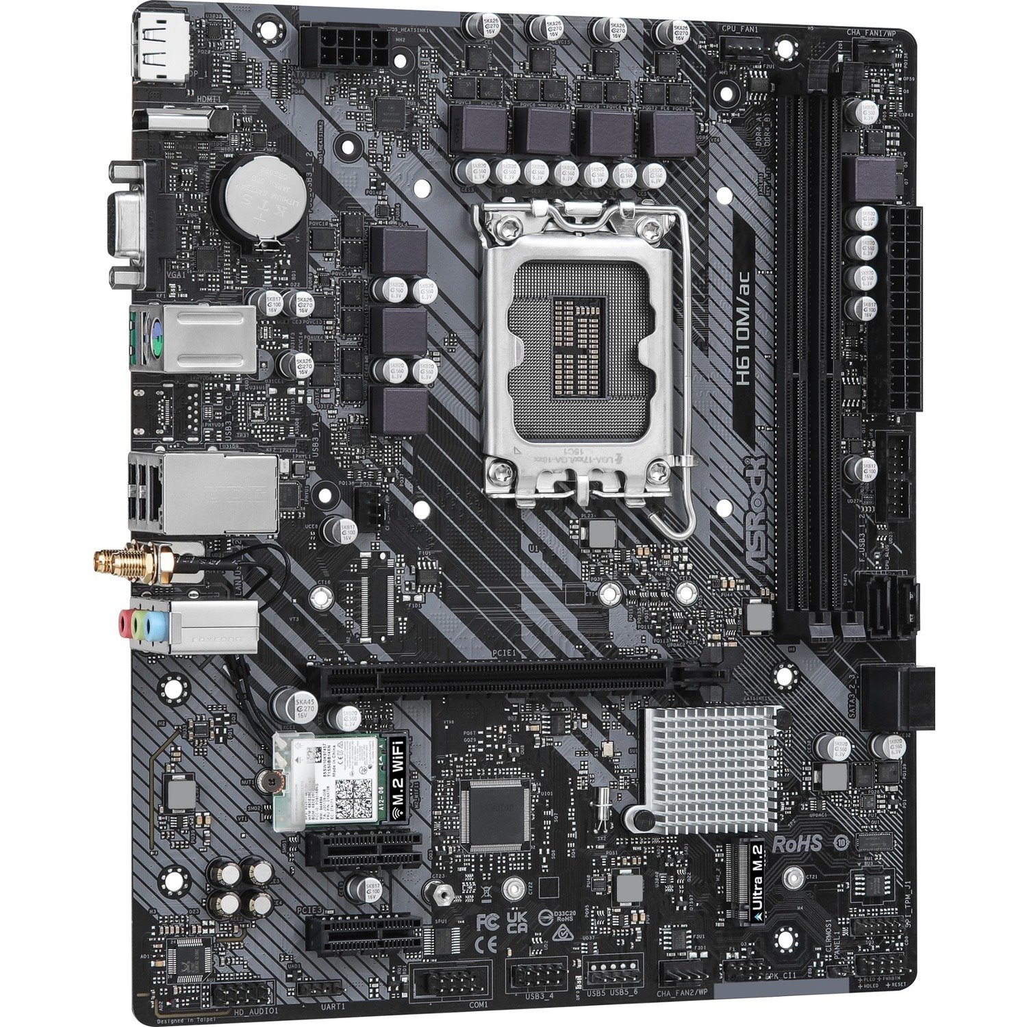 ASRock H610M/ac Desktop Motherboard - Intel H610 Chipset - Socket LGA-1700 - Micro ATX